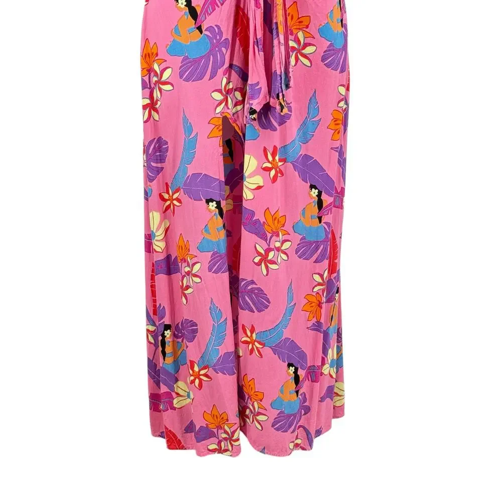 XIX Palms Hawaii Dress Kohala Cut Out Maxi Large Womens Pink Tropical Resort